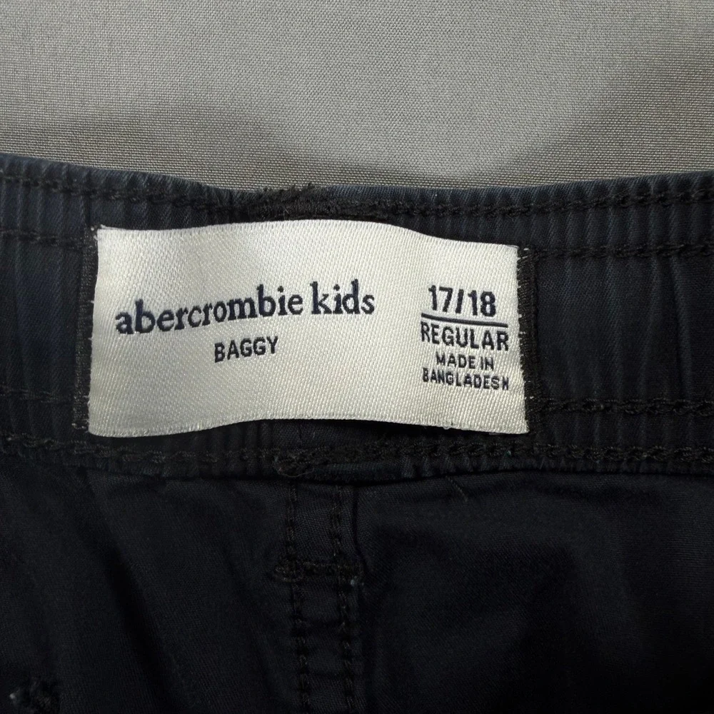 Abercrombie Kids Boys 17/18 Black Baggy Cargo Pants Stretch Utility Pockets